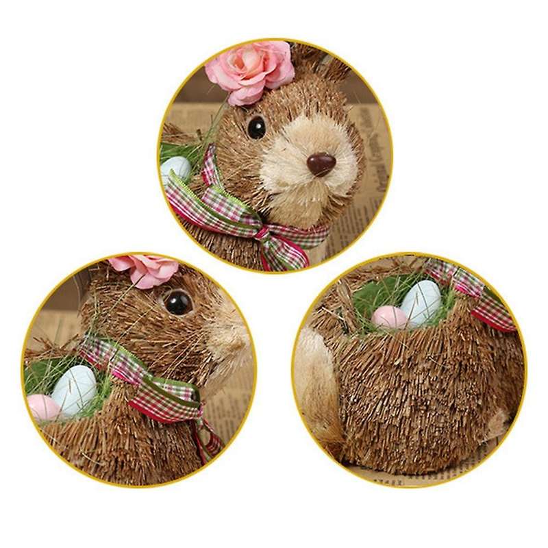 Easter Straw Rabbit Basket Hand Woven Animal Decorative