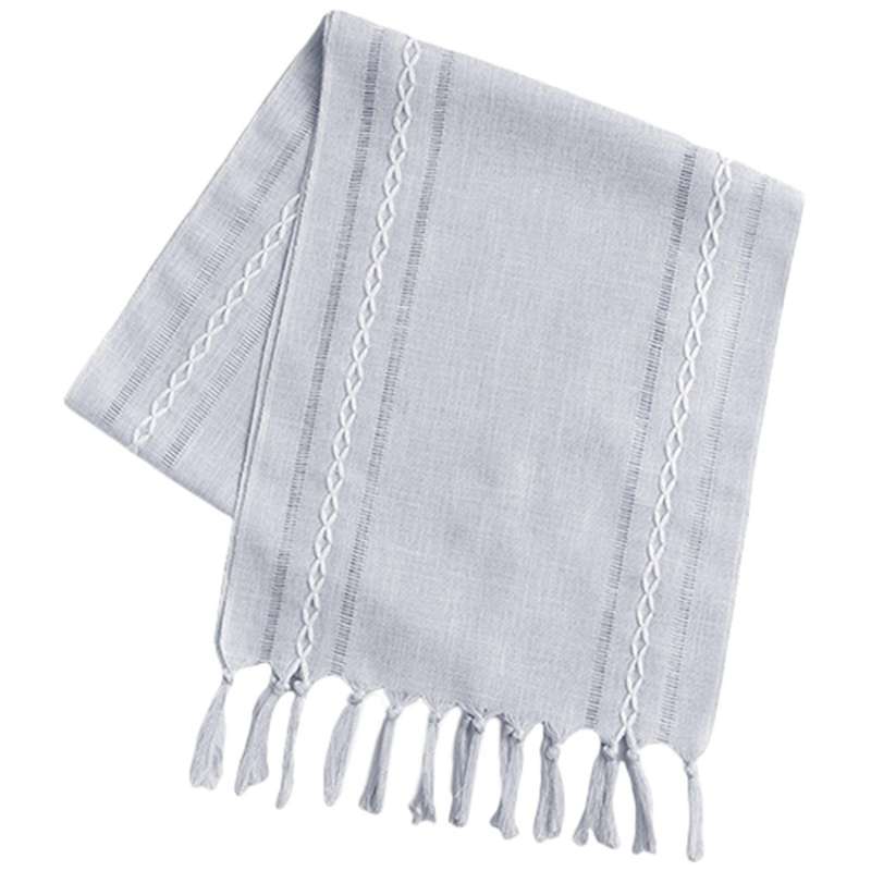 Rustic Table Runner with Handmade Tassel, Hemstitched Embroidery