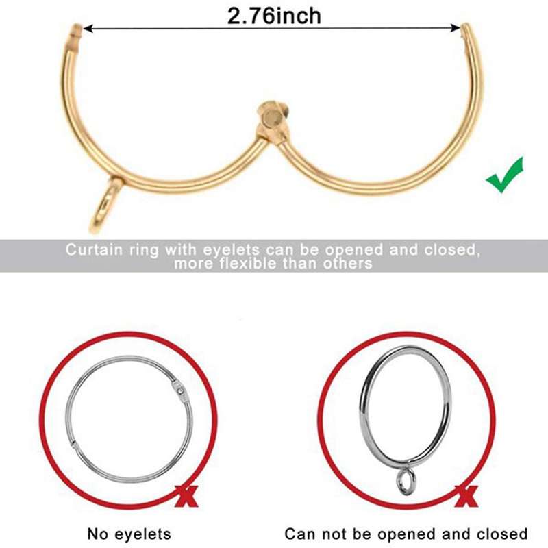 30 Pcs Openable Curtain Rings with Eyelet for Hook Pins (1.5 Inch)