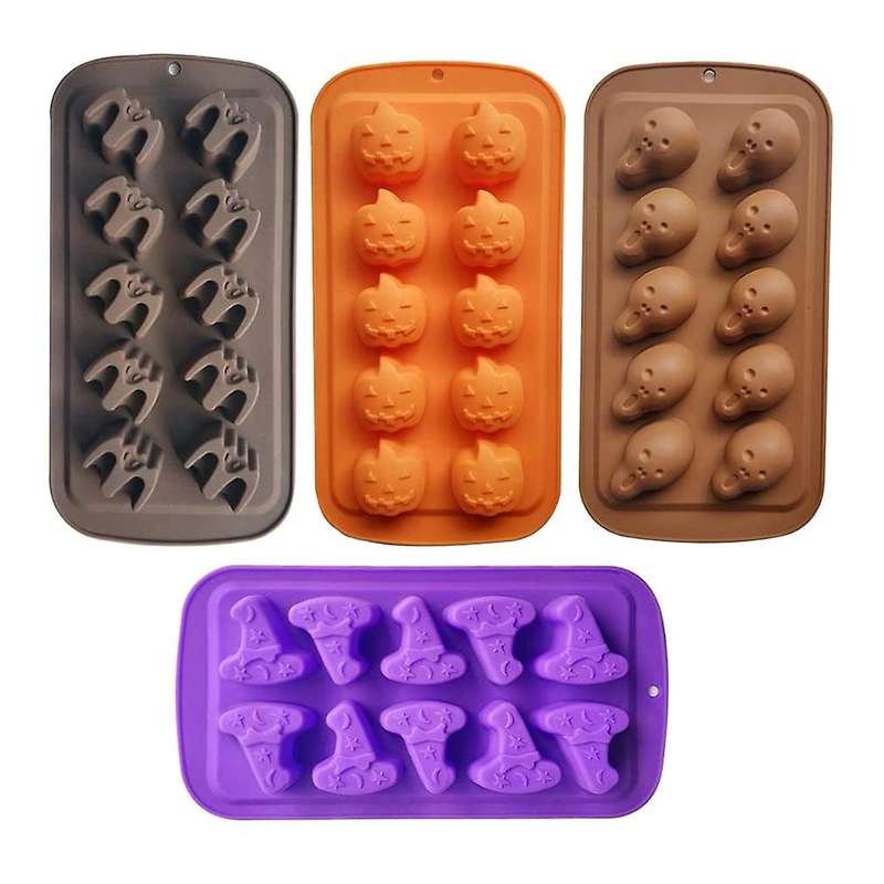 4 Pcs Halloween Candy Chocolate Molds Silicone with Ghost Pumpkin Bat