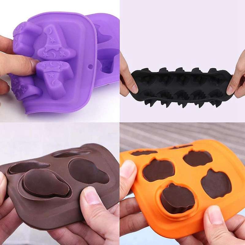 4 Pcs Halloween Candy Chocolate Molds Silicone with Ghost Pumpkin Bat