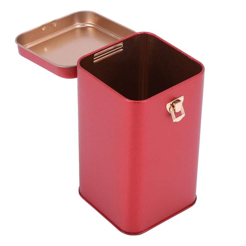 2x Metal Tea Cans High-grade Lock Tinplate Storage Box Tin Can Red