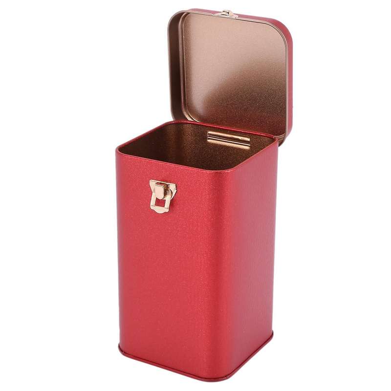 2x Metal Tea Cans High-grade Lock Tinplate Storage Box Tin Can Red