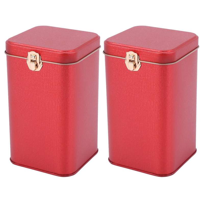 2x Metal Tea Cans High-grade Lock Tinplate Storage Box Tin Can Red