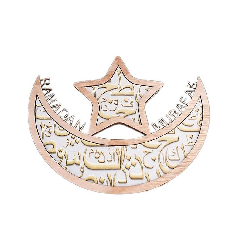 Moon Star Wooden Eid Decoration for Home Muslim Decor Food Tray(b)