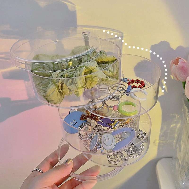 4 Layer Clear Rotatable Jewelry Organizer Box Jewelry Storage Box