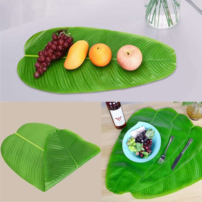 5pc Artificial Banana Leaves Faux for Hawaiian Luau Party Decor Table