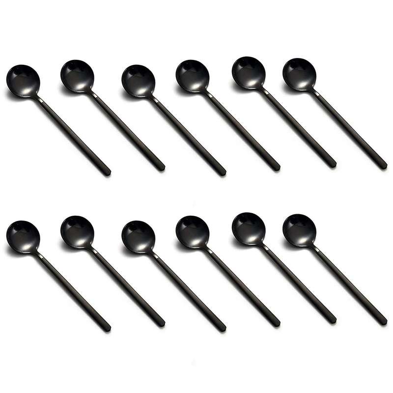 Mini Coffee Spoons Black Plated for Dessert Ice Cream Cake Set Of 12