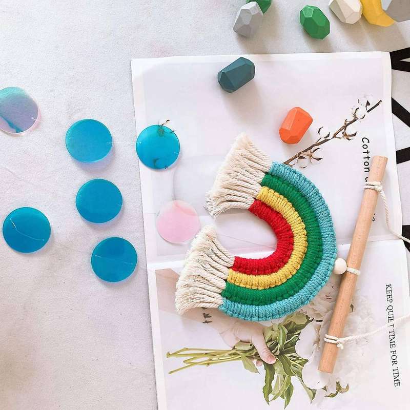 Ins Style Room Decoration Handmade Woven Cotton Rope Rainbow -a