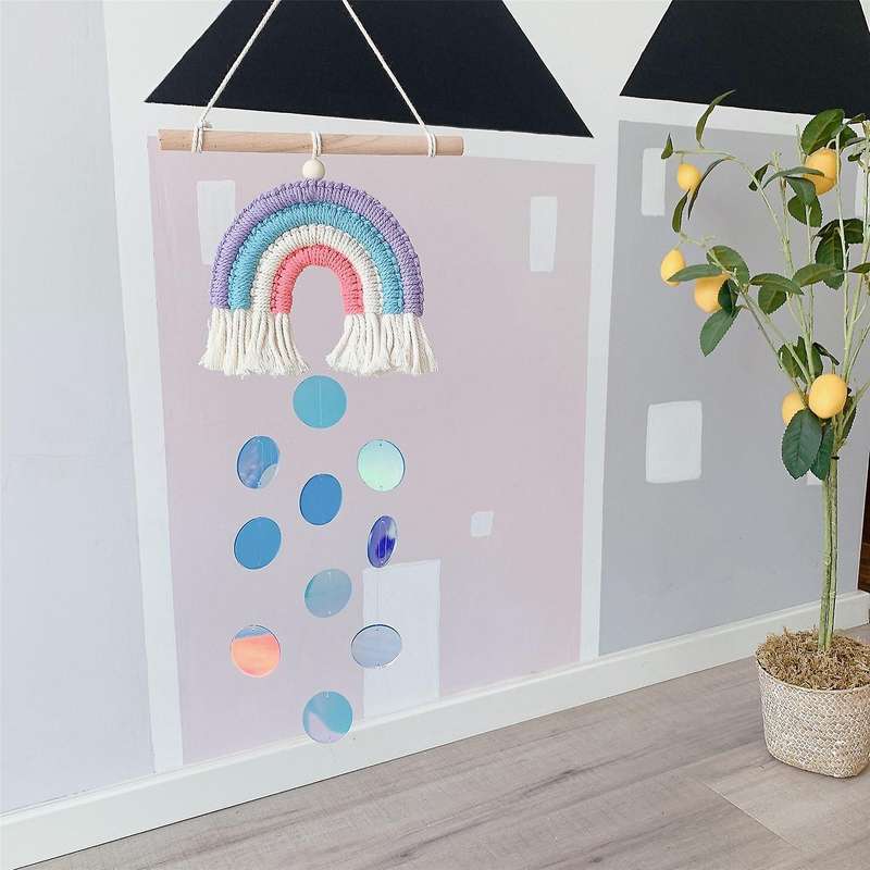 Ins Style Room Decoration Handmade Woven Cotton Rope Rainbow -a