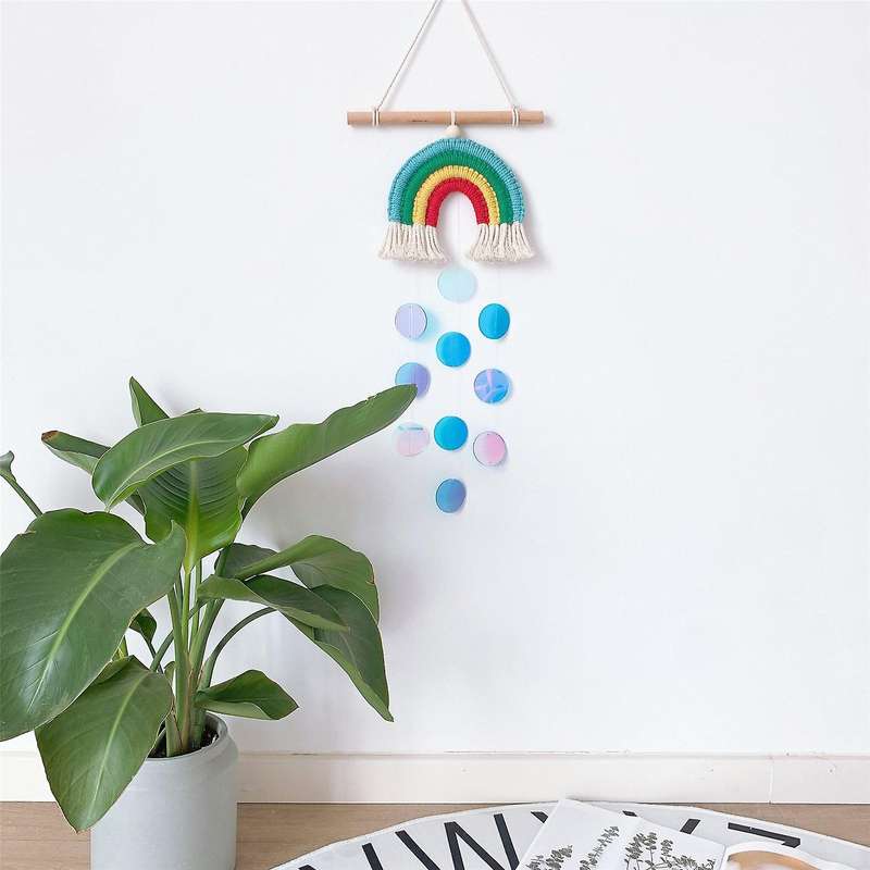 Ins Style Room Decoration Handmade Woven Cotton Rope Rainbow -a