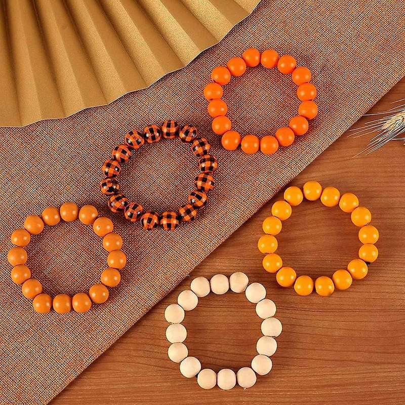 200 Pcs Wooden Beads with Hemp Rope for Fall Orange Natural