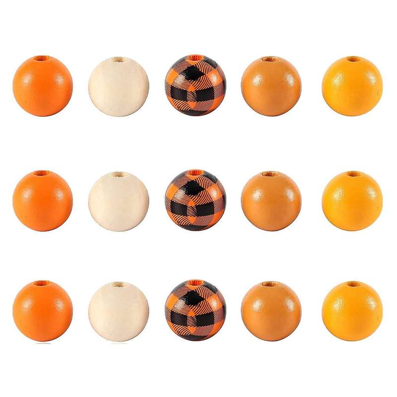 200 Pcs Wooden Beads with Hemp Rope for Fall Orange Natural