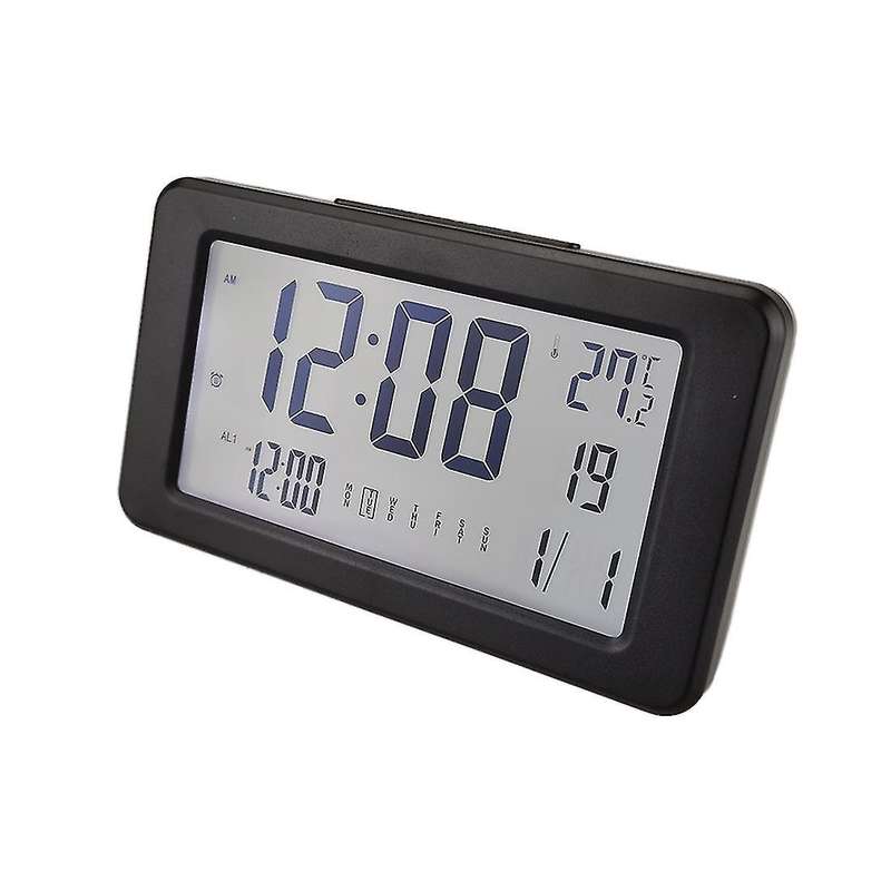 Lcd Digital Alarm Clock with Thermometer for Kids Bedroom Black