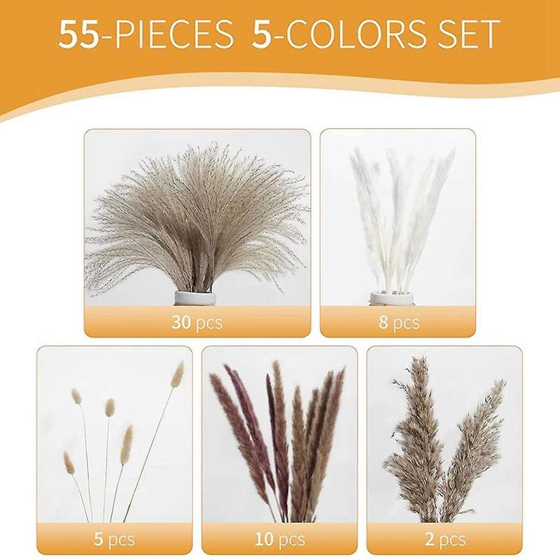 55pcs Pampas Grass Bouquet,natural Dried Pampas Grass