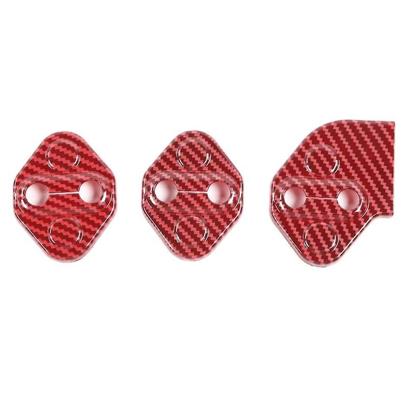 Car Door Lock Protective Decoration Cover Trim, Red Carbon Fiber