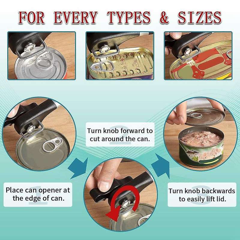 Manual Can Opener with 4 In 1 Jar Opener Set for Arthritis Camping