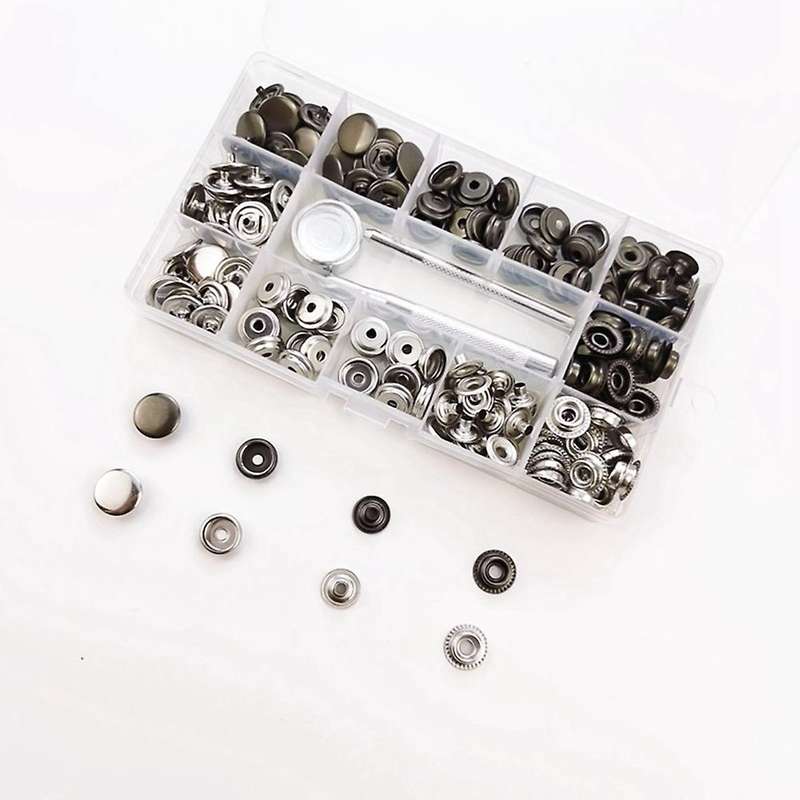 50 Sets 15mm Leather Snap Fasteners Kit Press Stud Metal Button Snaps