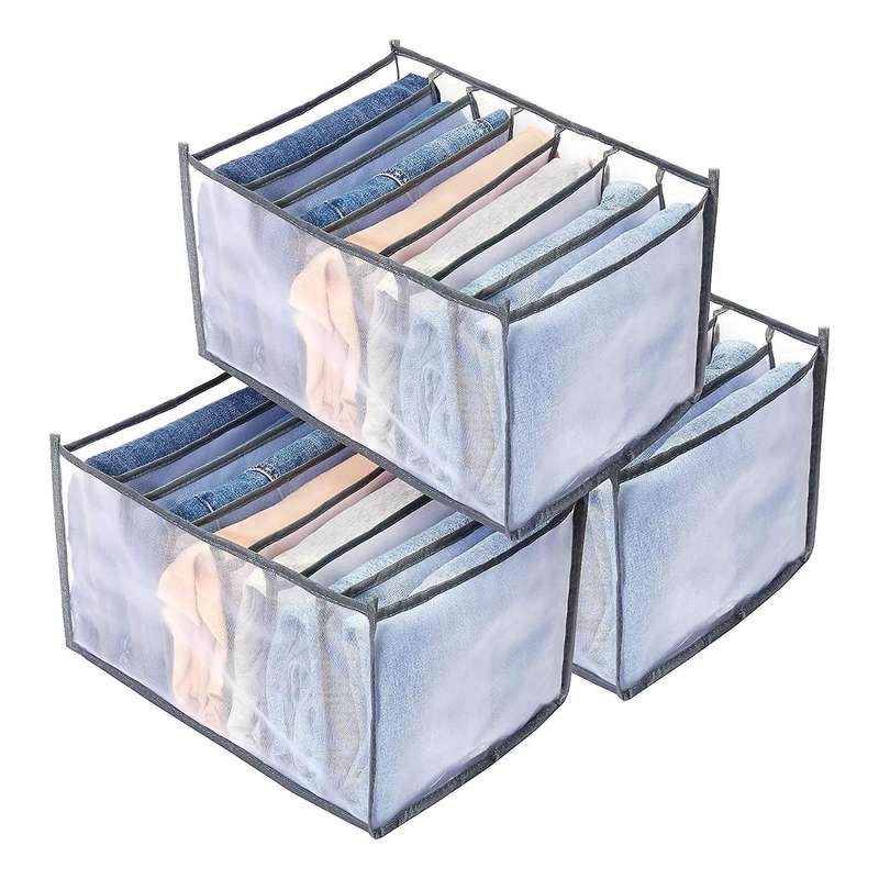 3pcs Wardrobe Clothes Organizer,7 Grids Foldable Closet Organizer Box