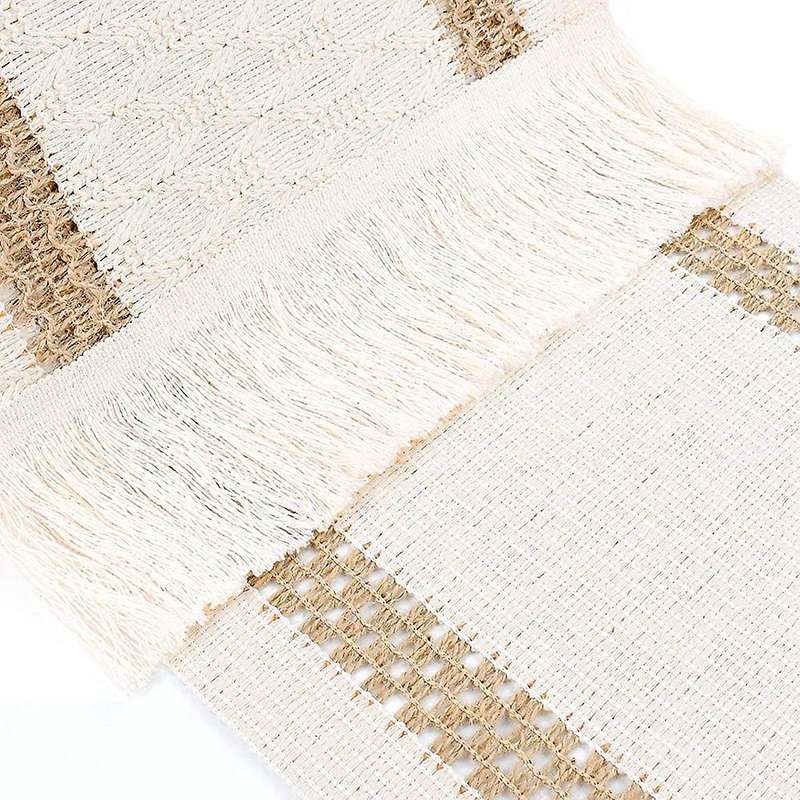 Macrame Table Runner, with Tassels, Hand Woven Cotton 12 X72inch