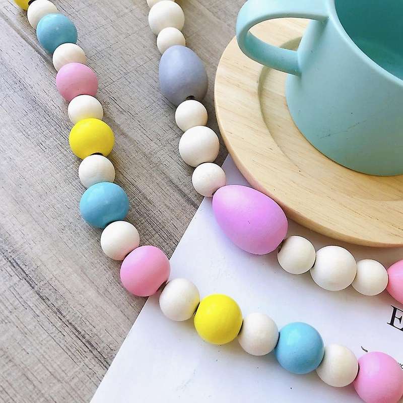 Rural Tassel Colorful Beads String Hemp Rope and Wooden Bead Garland