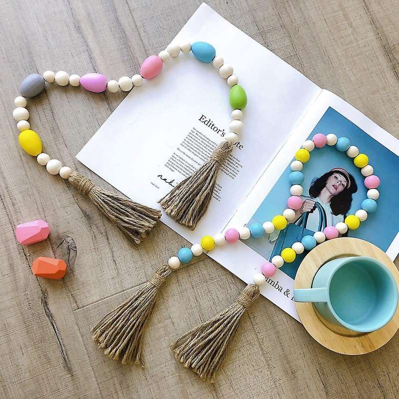 Rural Tassel Colorful Beads String Hemp Rope and Wooden Bead Garland