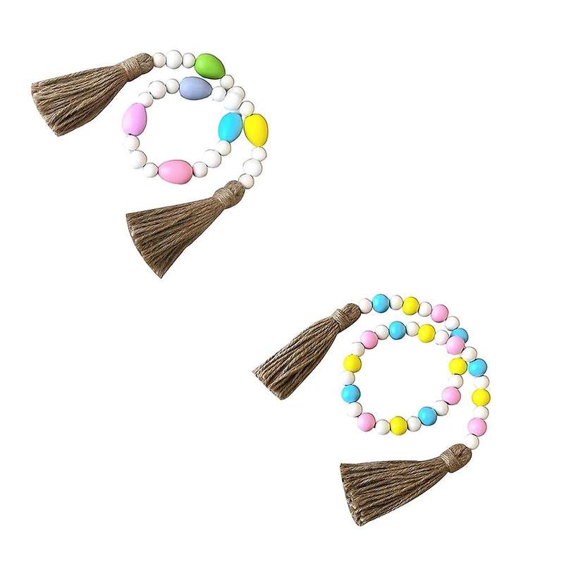 Rural Tassel Colorful Beads String Hemp Rope and Wooden Bead Garland