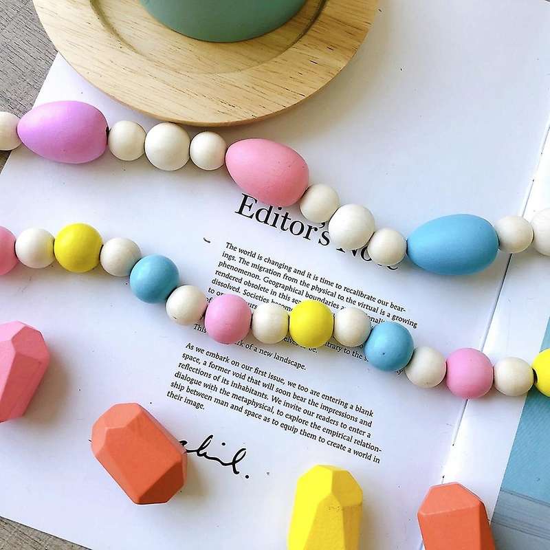 Rural Tassel Colorful Beads String Hemp Rope and Wooden Bead Garland