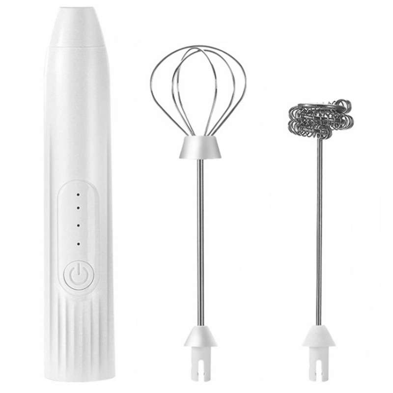 Electric Milk Frother Egg Beater Kitchen Drink Foamer Whisk White