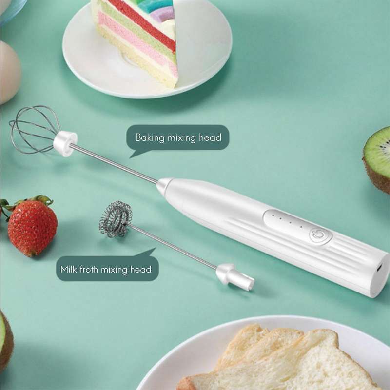 Electric Milk Frother Egg Beater Kitchen Drink Foamer Whisk White