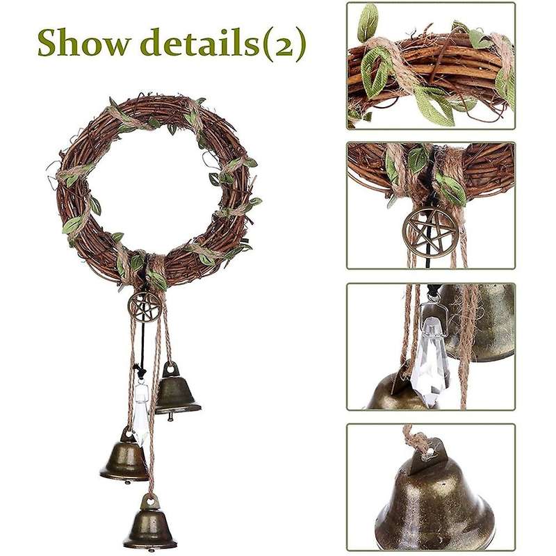 Protection Door Hangers Round Pentagram Witch Rattan Wreath Bells