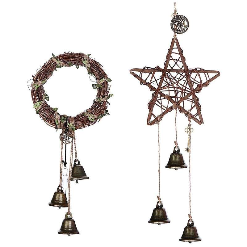 Protection Door Hangers Round Pentagram Witch Rattan Wreath Bells