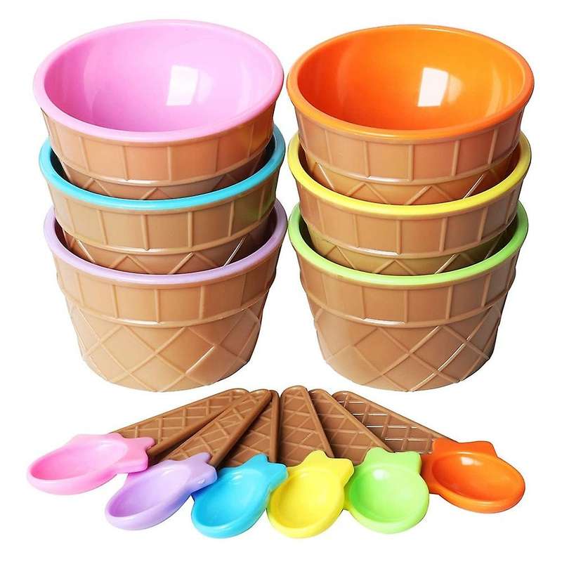 6pcs Ice Cream Bowl Set Different Color Ice Cream Spoon Children Bowl