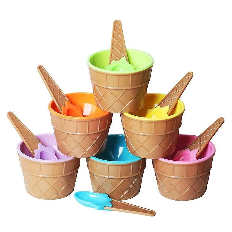 6pcs Ice Cream Bowl Set Different Color Ice Cream Spoon Children Bowl