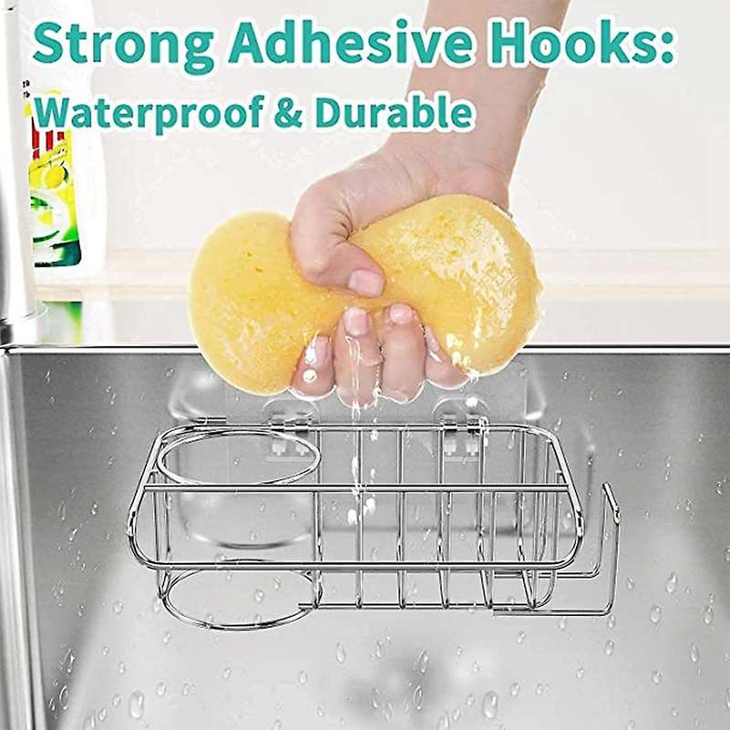 4 In 1 Sink Caddy Sponge Holder, Stainless Steel Sink Basket Brush
