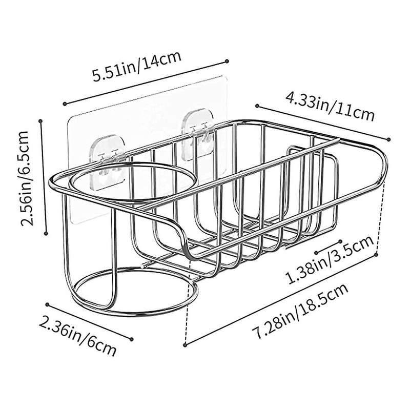 4 In 1 Sink Caddy Sponge Holder, Stainless Steel Sink Basket Brush