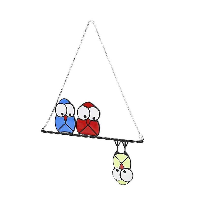 Stained Glass Window Hangings Owls Sun Catcher Ornaments Home - A