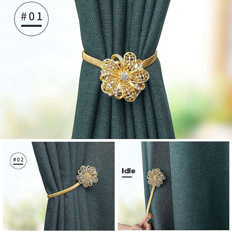 2 Pieces Of Magnetic Curtain Fasteners for Window Decoration(gold)