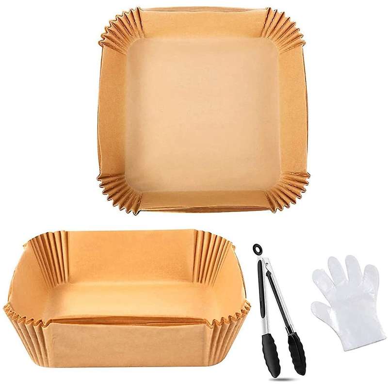 50pcs Air Fryer Parchment Paper with Tongs&gloves for Baking,bbq