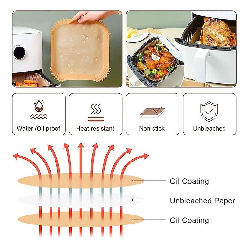 50pcs Air Fryer Parchment Paper with Tongs&gloves for Baking,bbq