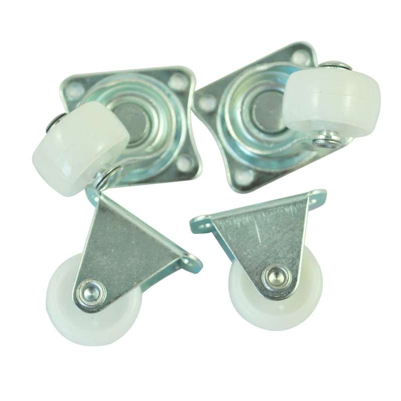 4pcs 1inch Plastic Wheel Rectangle Top Plate Fixed Swivel Caster Set