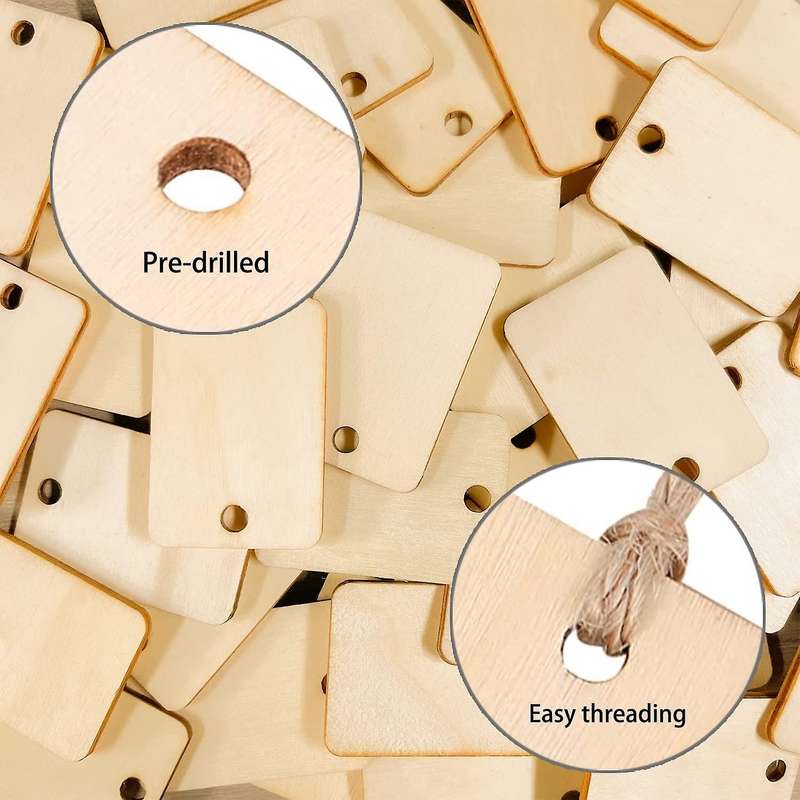 Unfinished Wood Pieces Rectangle-shaped 120pcs (2 Inch X 1.3 Inch)