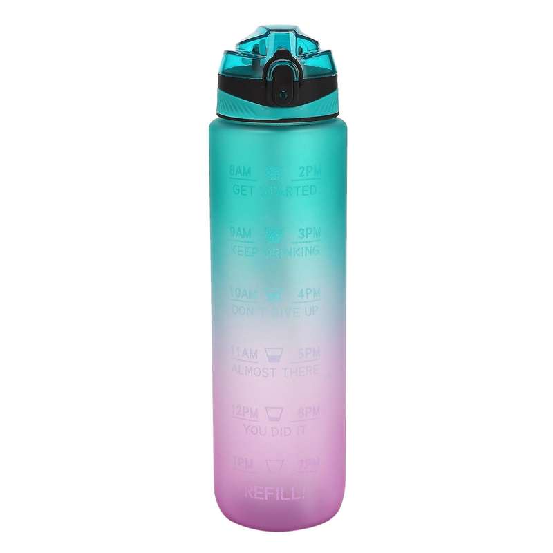 1000ml Water Bottle with Time &straw Large Wide Mouth Leakproof C