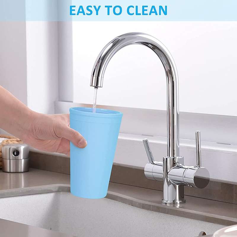 Double-layer Plastic Straw Cup 16oz Coffee Cup Plastic (sky Blue)