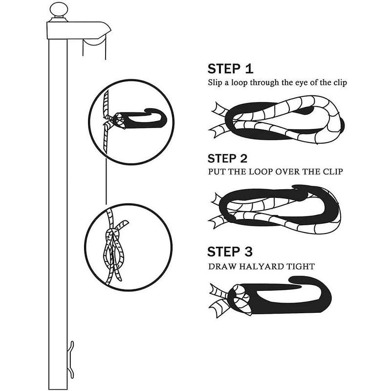 50 Feet X 1/4inch Flag Pole Halyard Rope with 4 Pieces Hook Clips