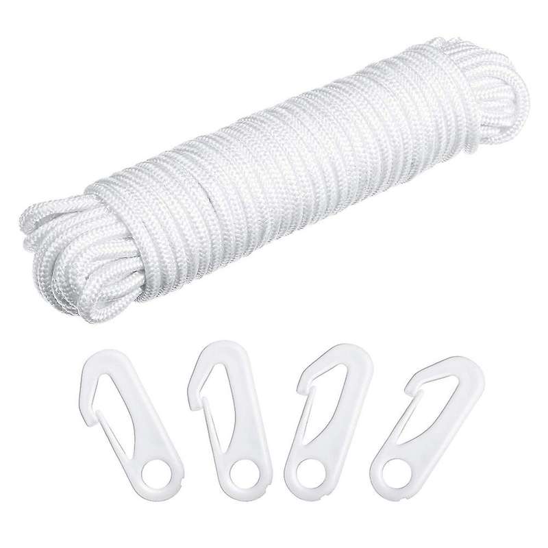 50 Feet X 1/4inch Flag Pole Halyard Rope with 4 Pieces Hook Clips