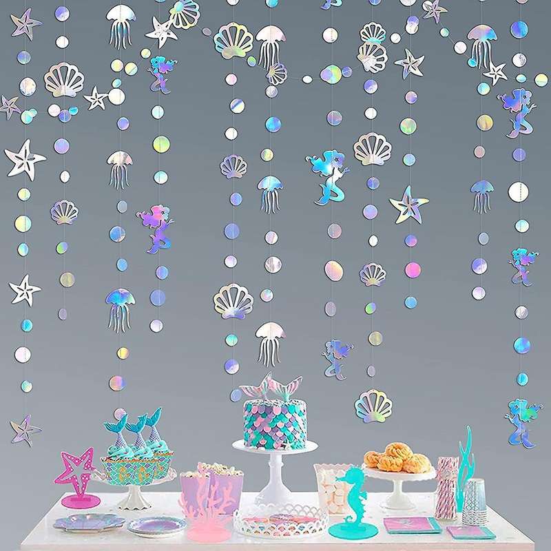 4pcs Iridescent Mermaid Garland with Jellyfish Seashell Starfish