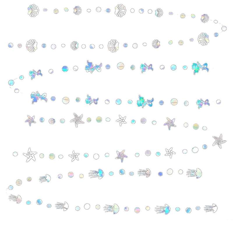 4pcs Iridescent Mermaid Garland with Jellyfish Seashell Starfish