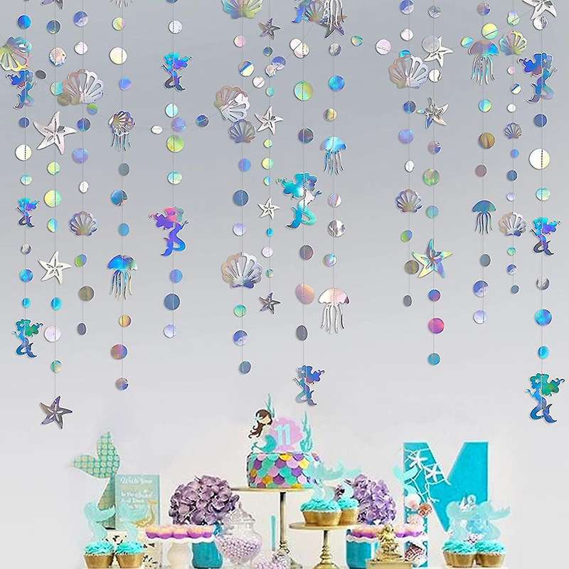 4pcs Iridescent Mermaid Garland with Jellyfish Seashell Starfish