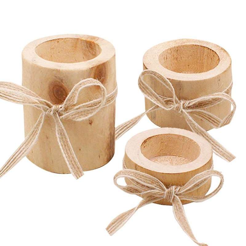 3pcs Wooden Candlestick Succulent Plant Pot Tray Desktop Decor